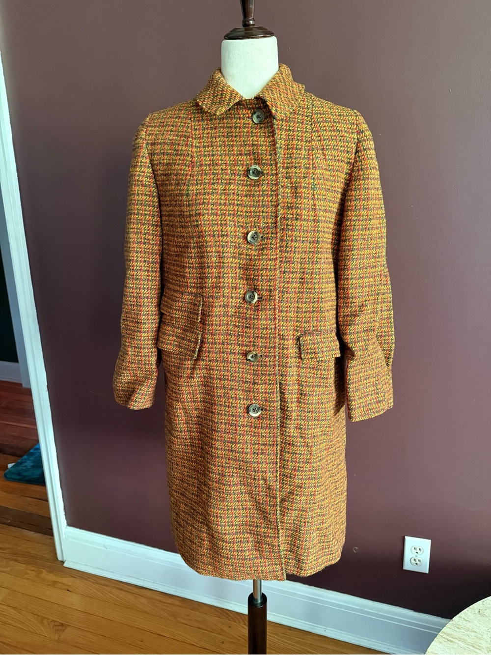 Vintage Harris Tweed Scottish Wool 60s Button-Front Coat